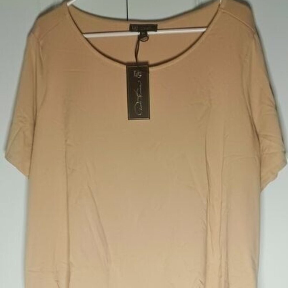 NWT DG2 Diane Gilman Women's Short Sleeve Top Size 2X Beige